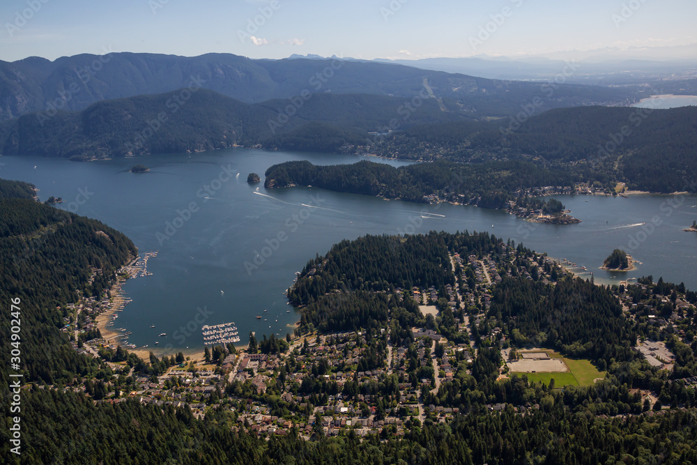 Aerial View of Deep Cove during a sunny summer morning. Located in North Vancouver, British Columbia, Canada.