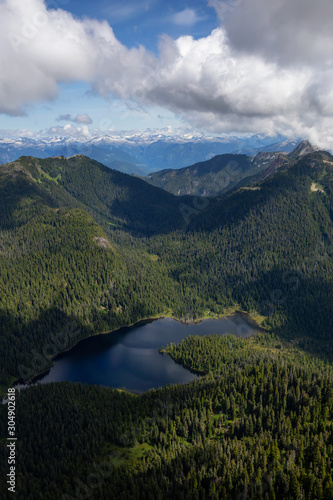 Tetrahedron Provincial Park near Sechelt, Sunshine Coast, BC, Canada. Beautiful Aerial view of Canadian Mountain Landscape during a sunny summer morning.