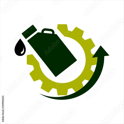 oil change icon logo vector. silhouette of oil canister bottle gear and circle arrow .symbol for automotive machine engine.