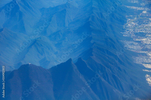 Cerro de la Silla Monterrey Nuevo León México Vista aérea de más de 10 mil metros de altura. photo