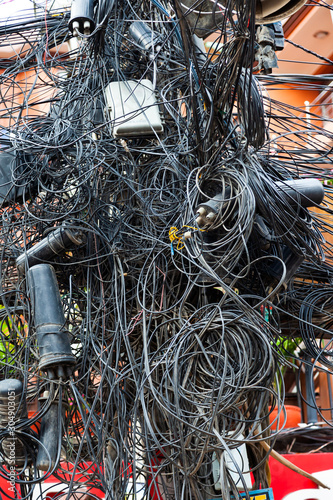 Unorganized electrical cable in Kathmandu.