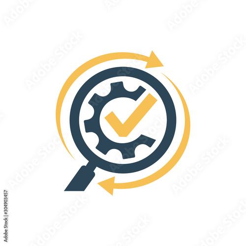 magnifying glass logo design vector illustration. icon of search glass search engine symbol with check mark for verified or good choice company person site etc.