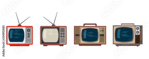 illustration of a classic retro TV form model from the 80's. A variety of electronic vintage television design devices to enjoy family shows. Classic electronic objects graphic resources.