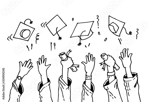 doodle hands up, Hands clapping. applause gestures. succes, congratulation graduation. vector illustration