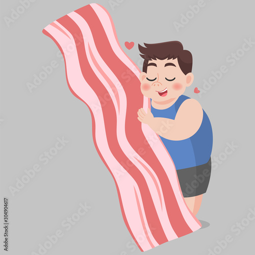 Fat Man love bacon,Ketogenic Diet weight loss Healthcare concept cartoon.