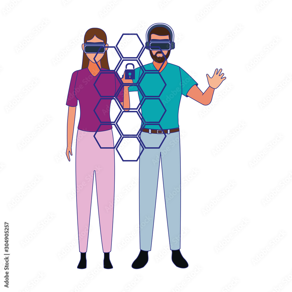 man and woman using technology of augmented reality man and woman using technology of augmented reality