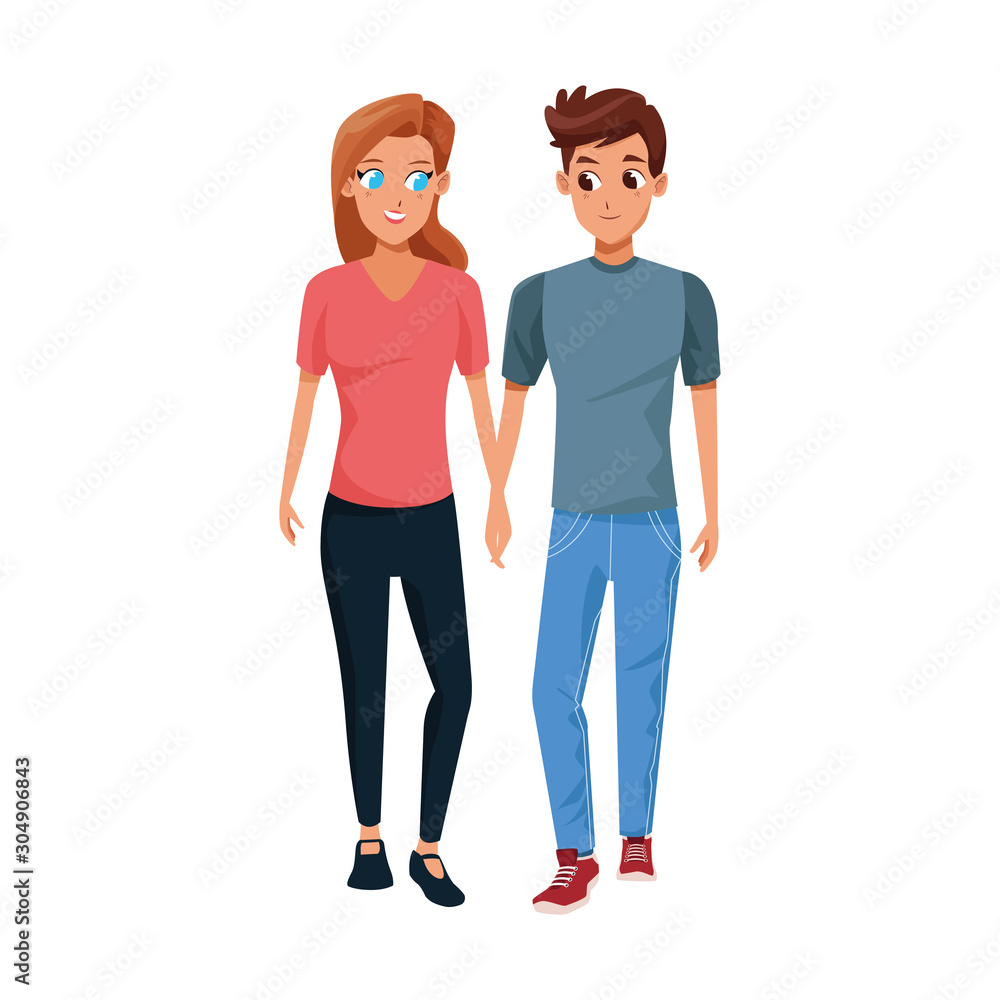 young man and woman icon over white background, colorful design