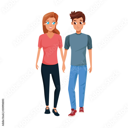 young man and woman icon over white background, colorful design