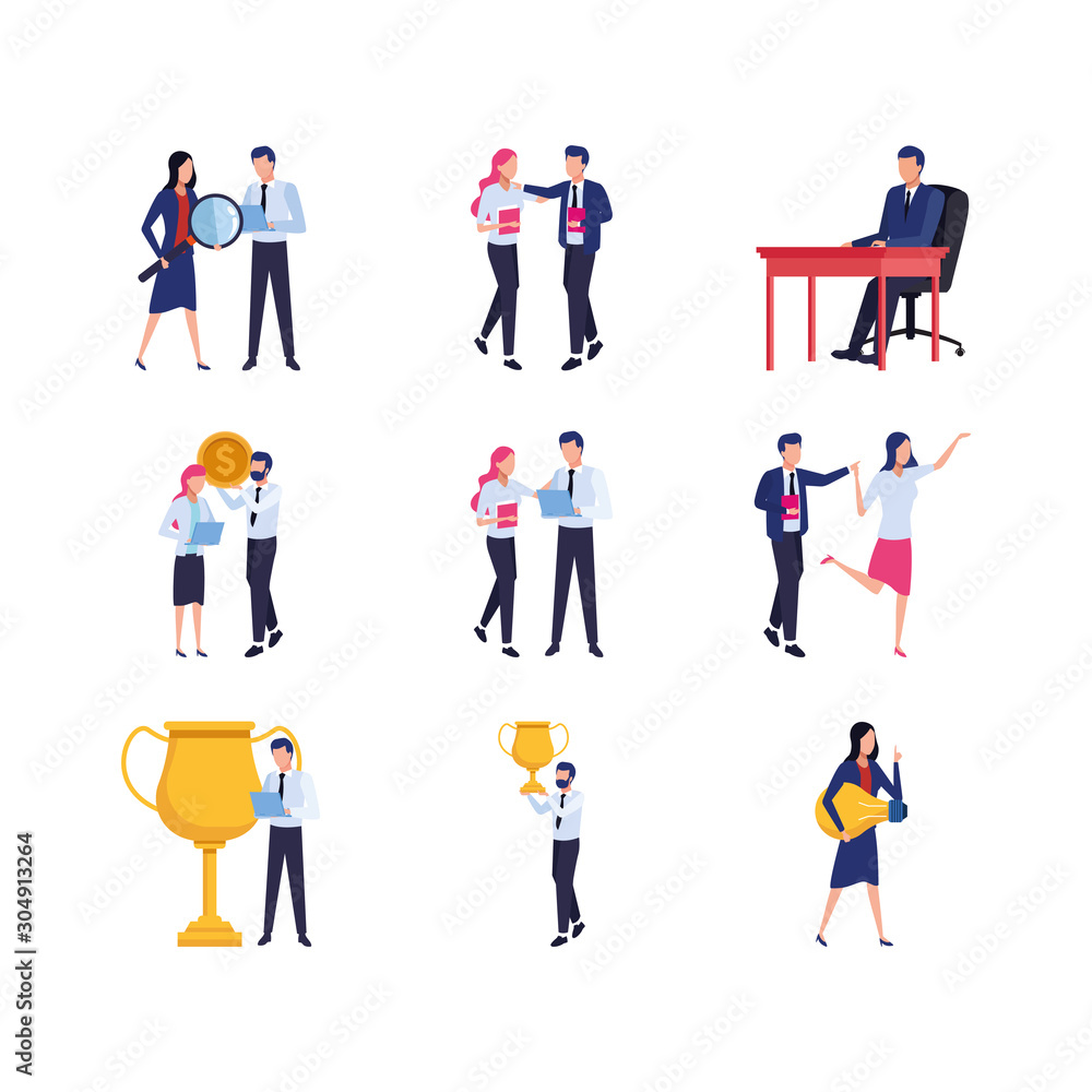 business people and teamwork icon set