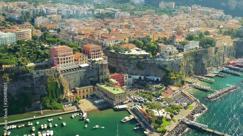 Aerial view of the coast of Sorrento in the Bay of Naples, Italy. photo