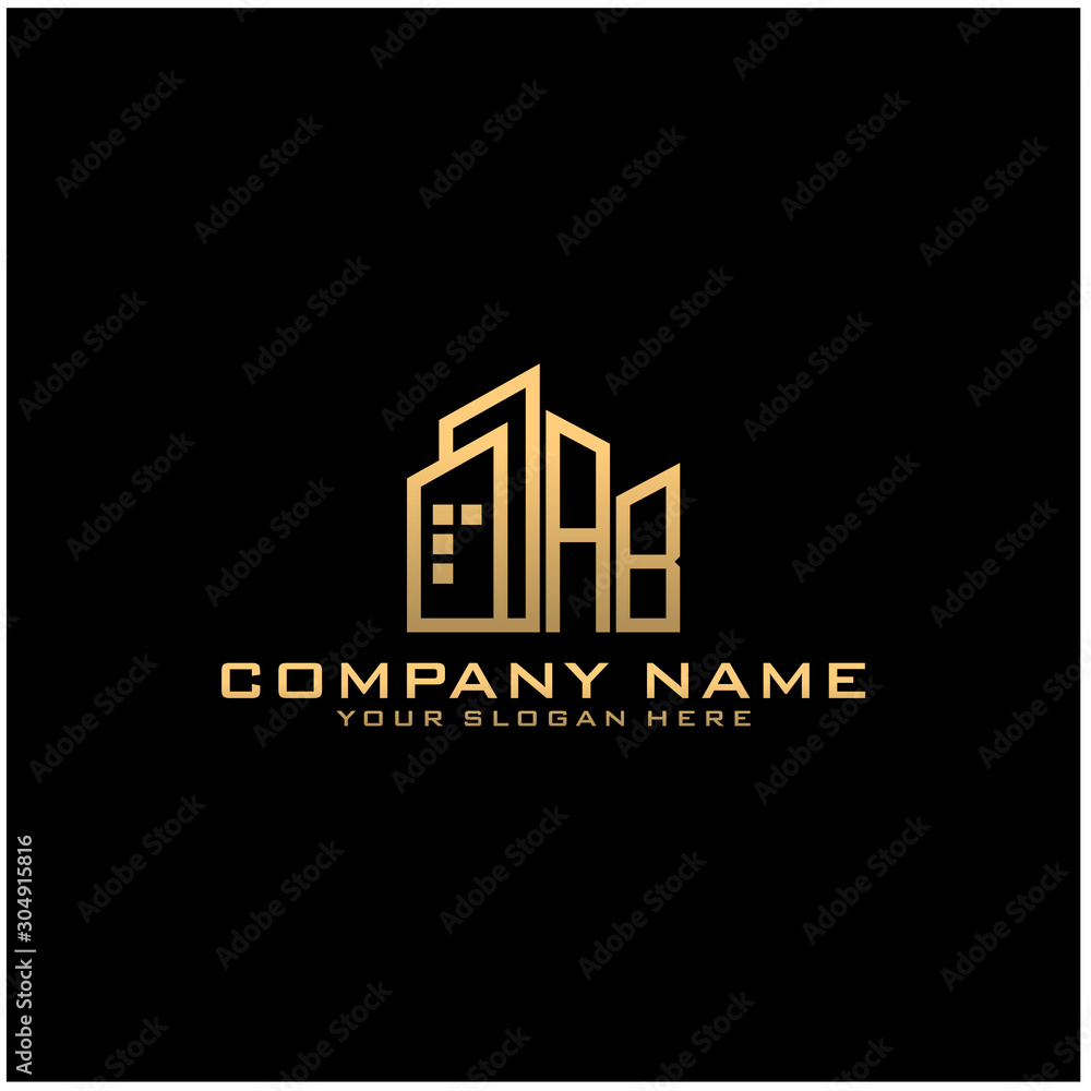 Letter AB With Building For Construction Company Logo Letter AB With Building For Construction Company Logo