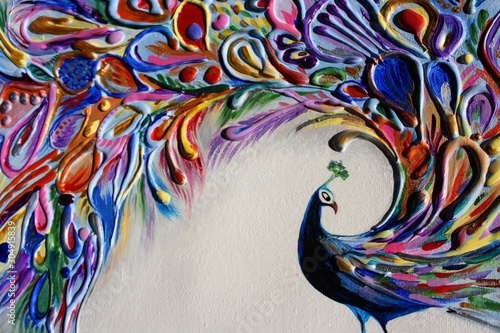 Peacock, artwork in mixed medias