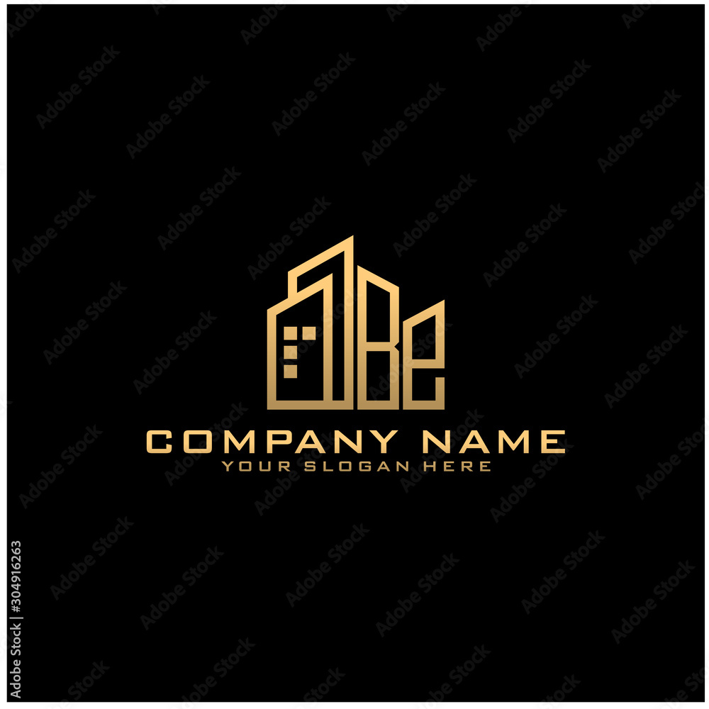 Letter BE With Building For Construction Company Logo