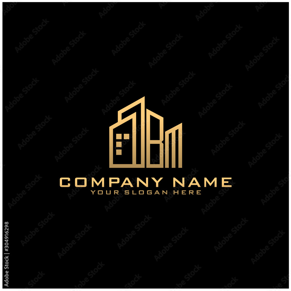 Letter BM With Building For Construction Company Logo