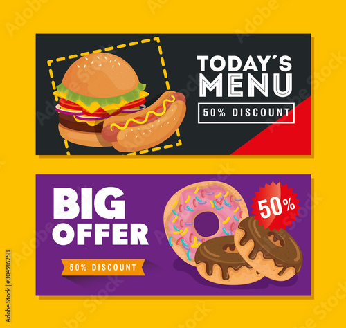 set of poster offer delicious fast food vector illustration design