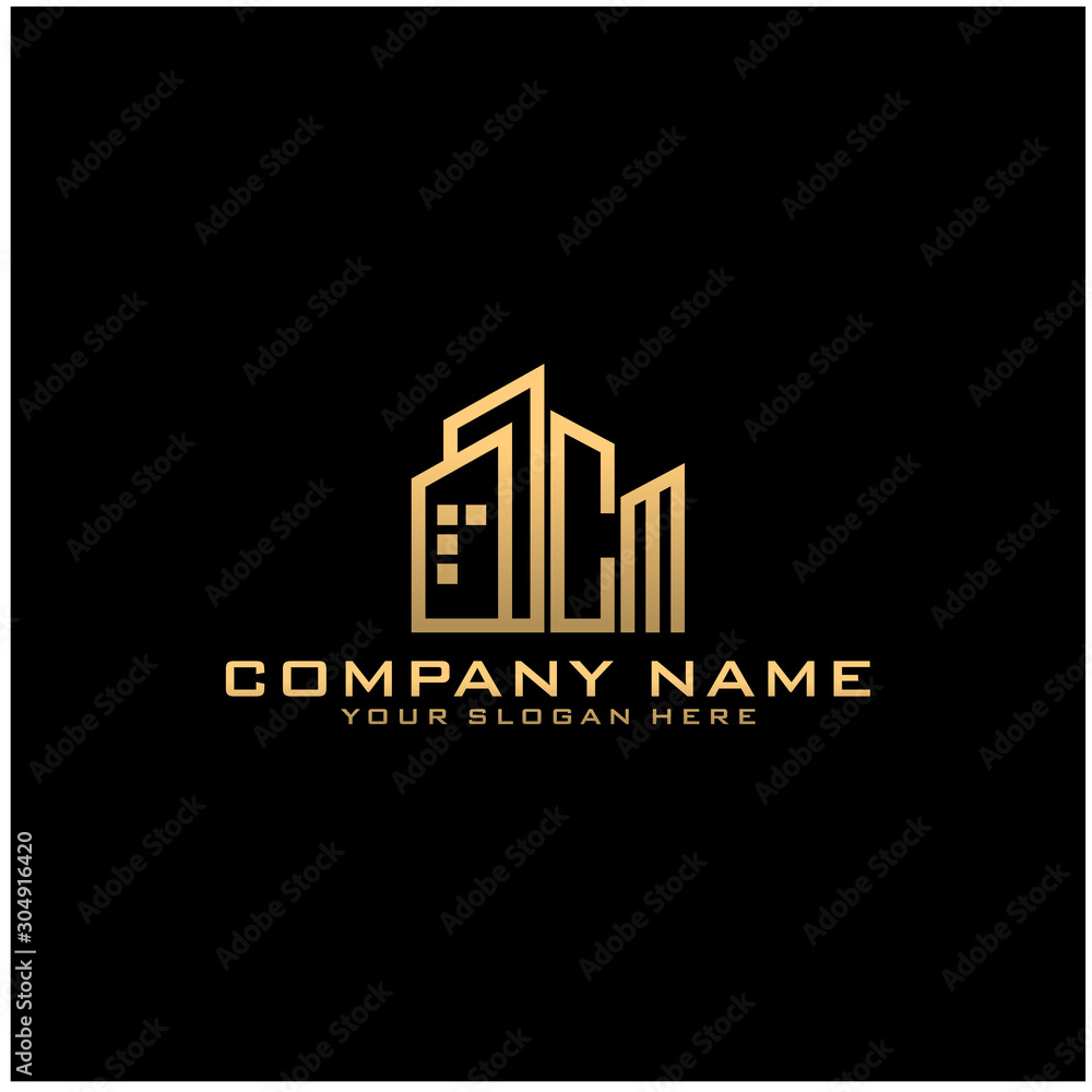 Letter CM With Building For Construction Company Logo