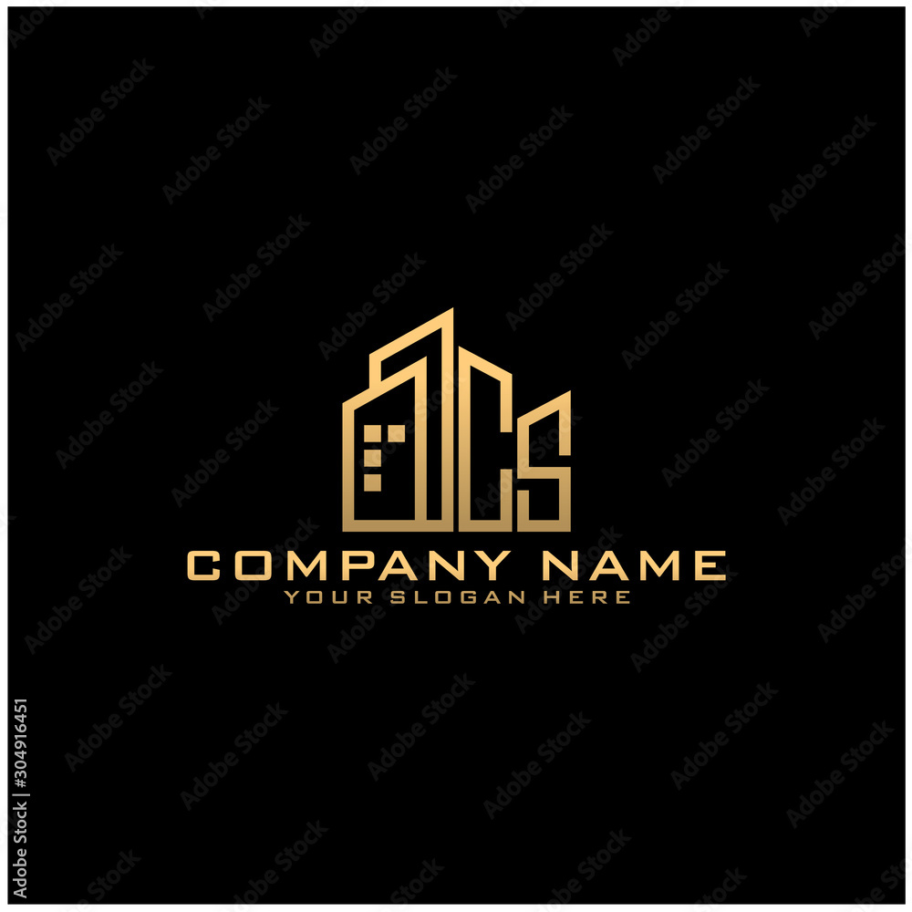 Letter CS With Building For Construction Company Logo