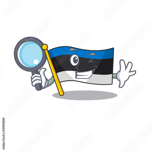 Cheerful flag estonia one eye Detective cartoon character