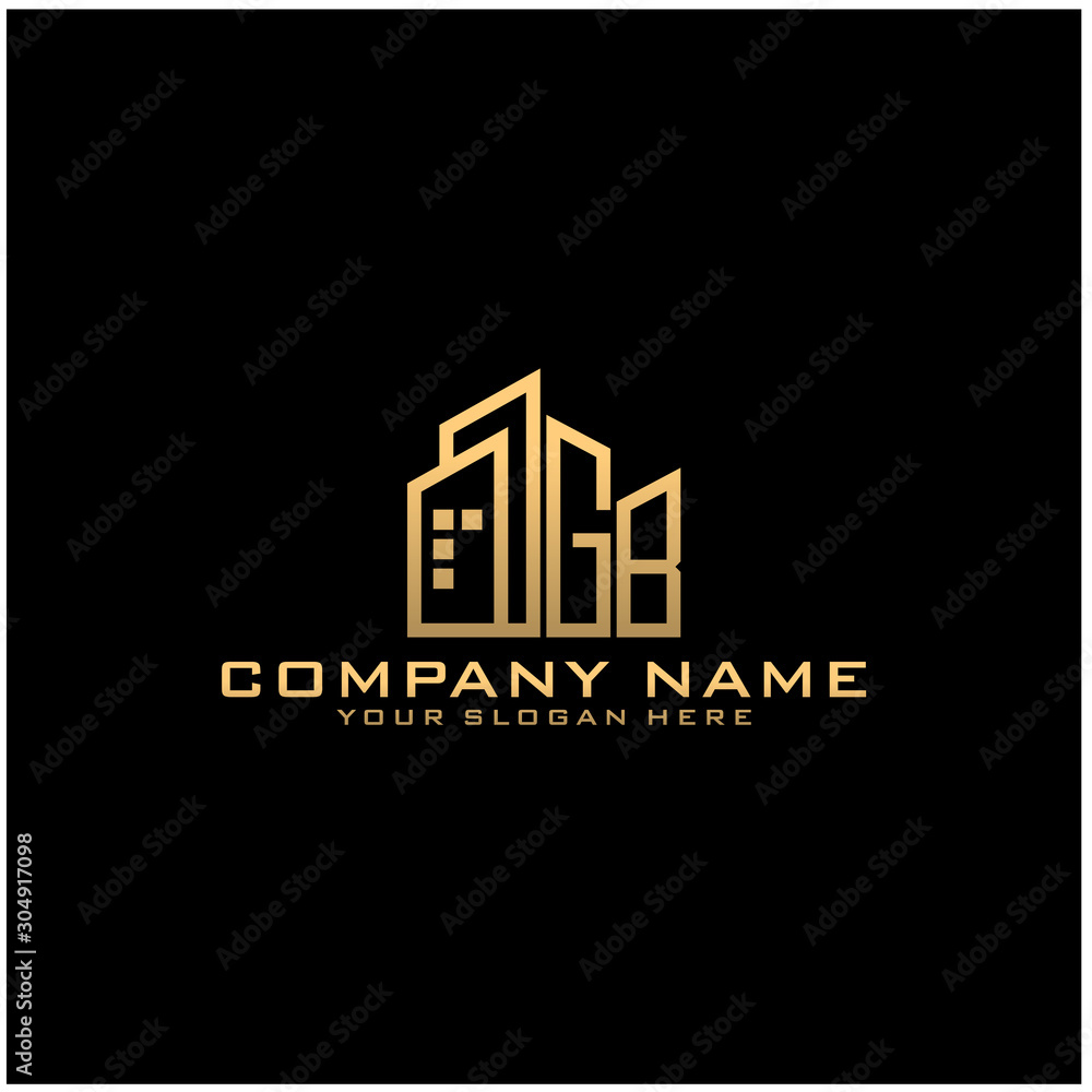 Letter GB With Building For Construction Company Logo