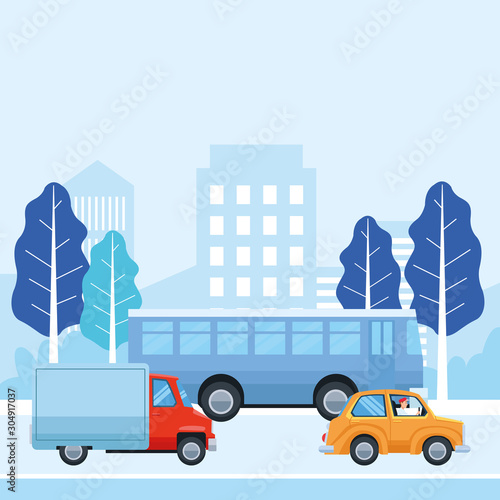 People driving cars and bus vector design © Jemastock