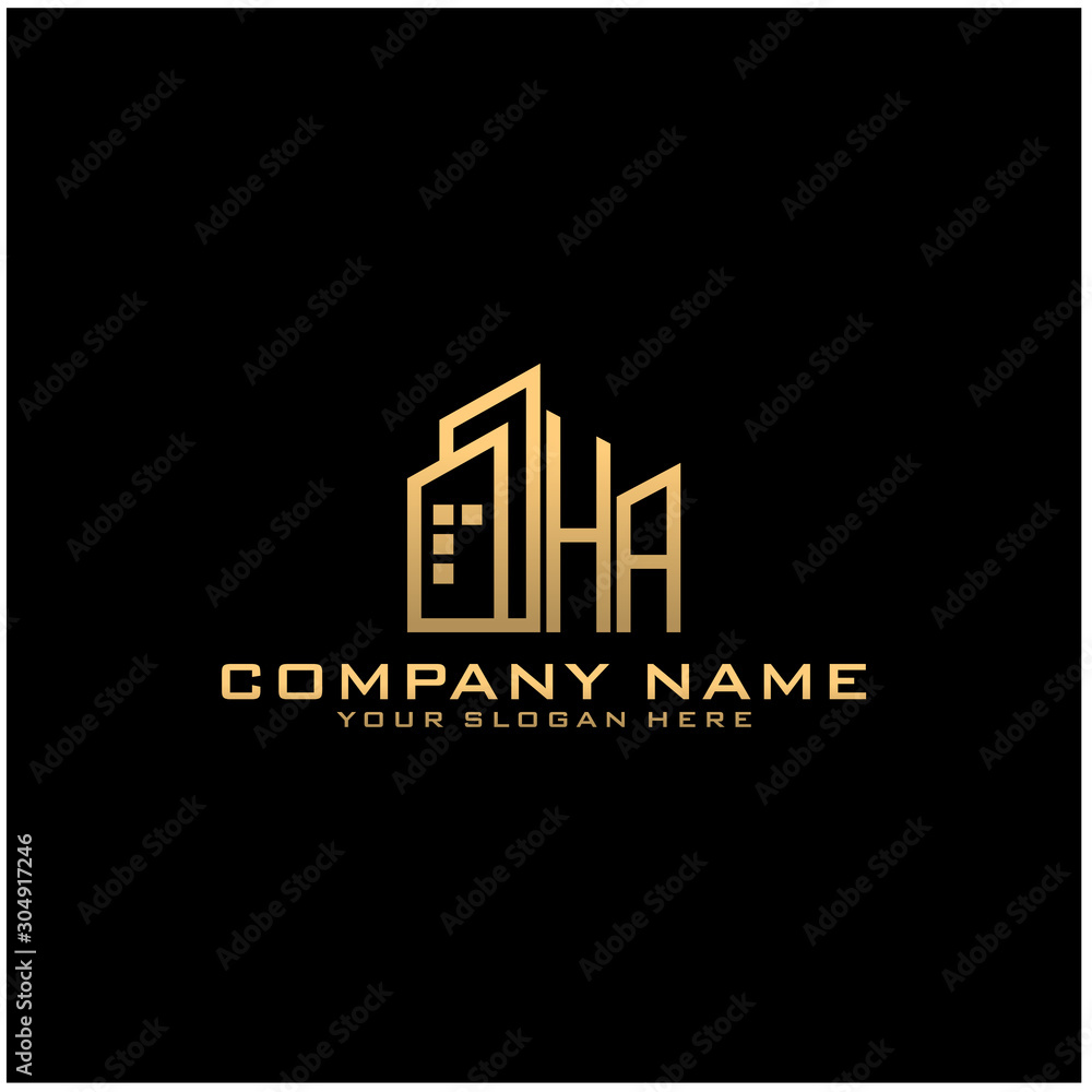 Letter HA With Building For Construction Company Logo