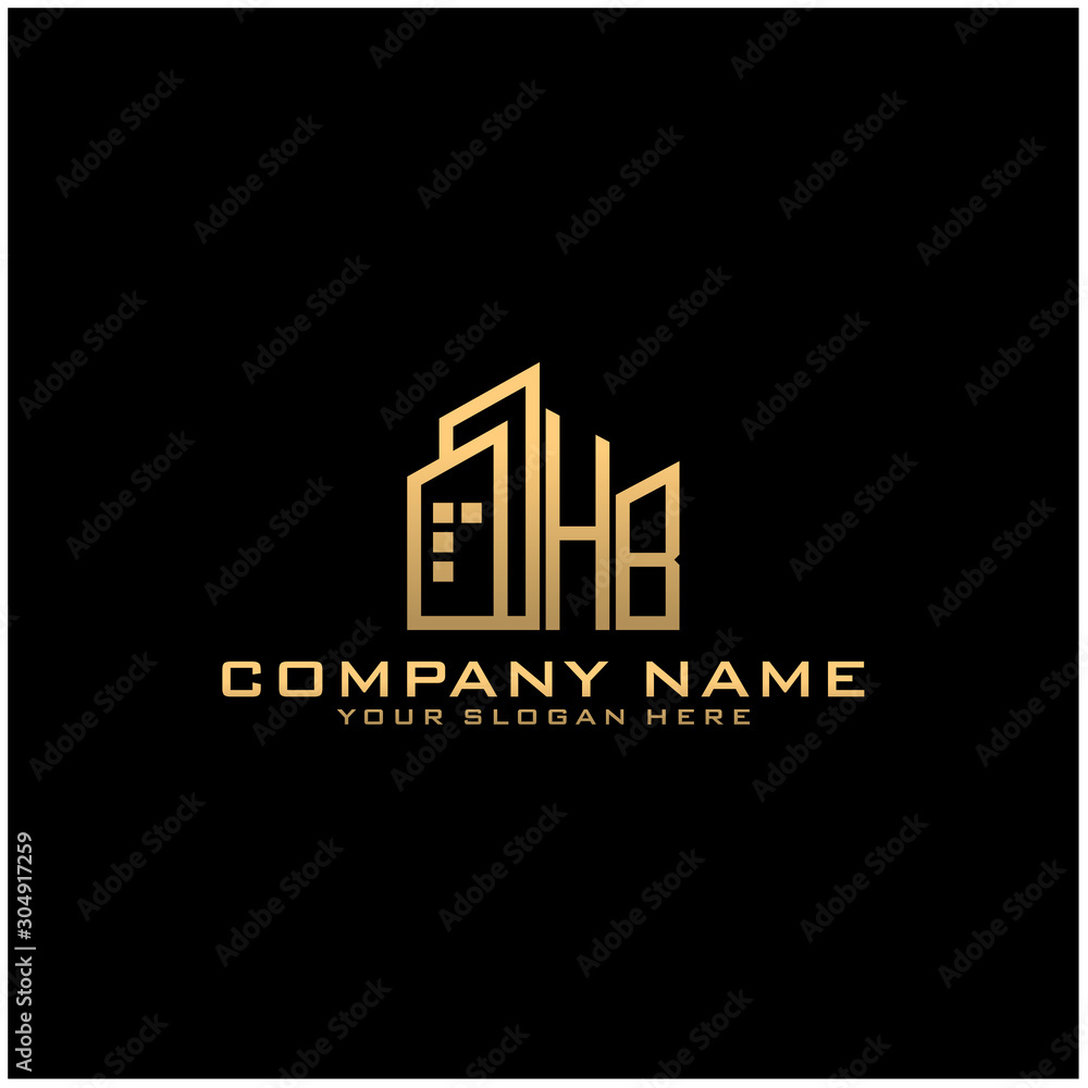 Letter HB With Building For Construction Company Logo
