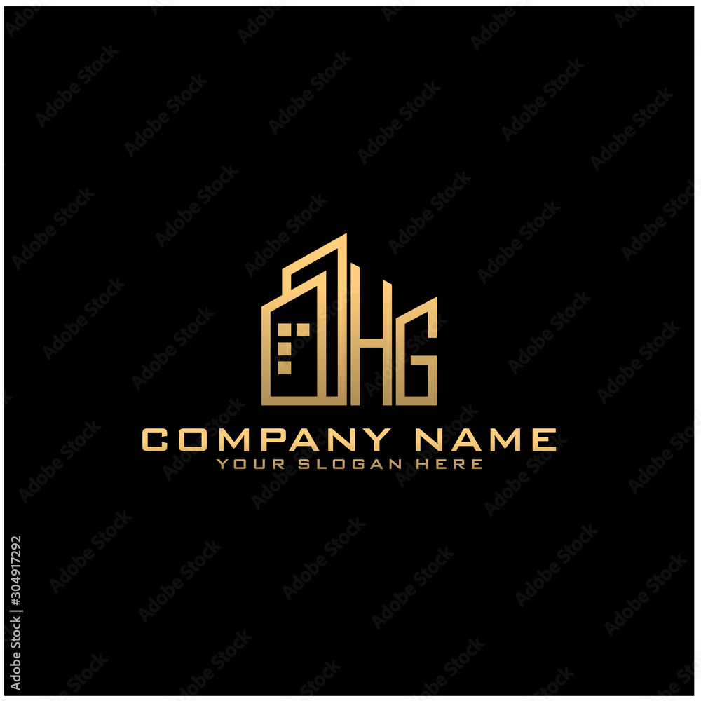 Letter HG With Building For Construction Company Logo