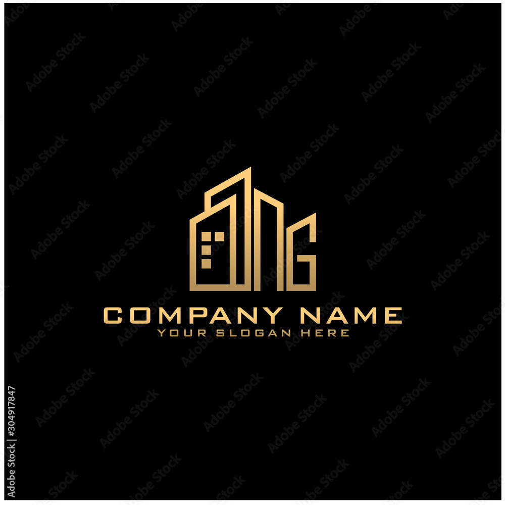 Letter NG With Building For Construction Company Logo