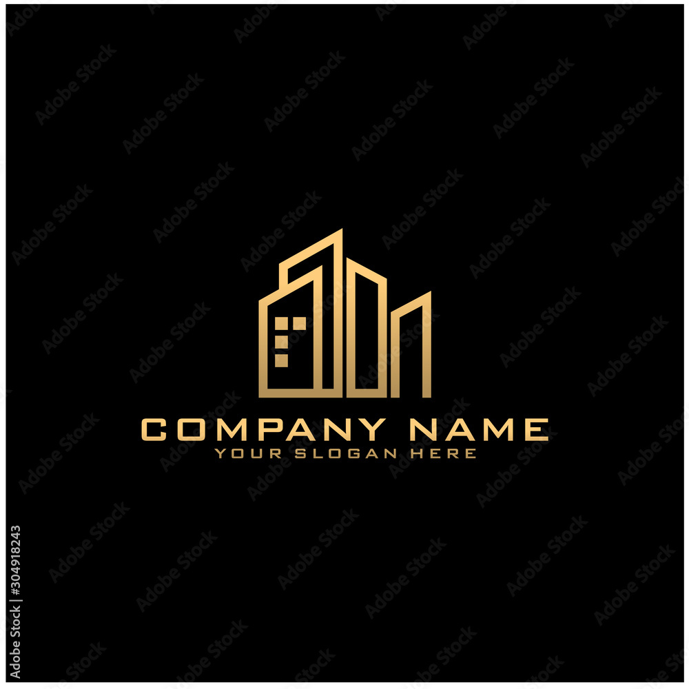 Letter ON With Building For Construction Company Logo