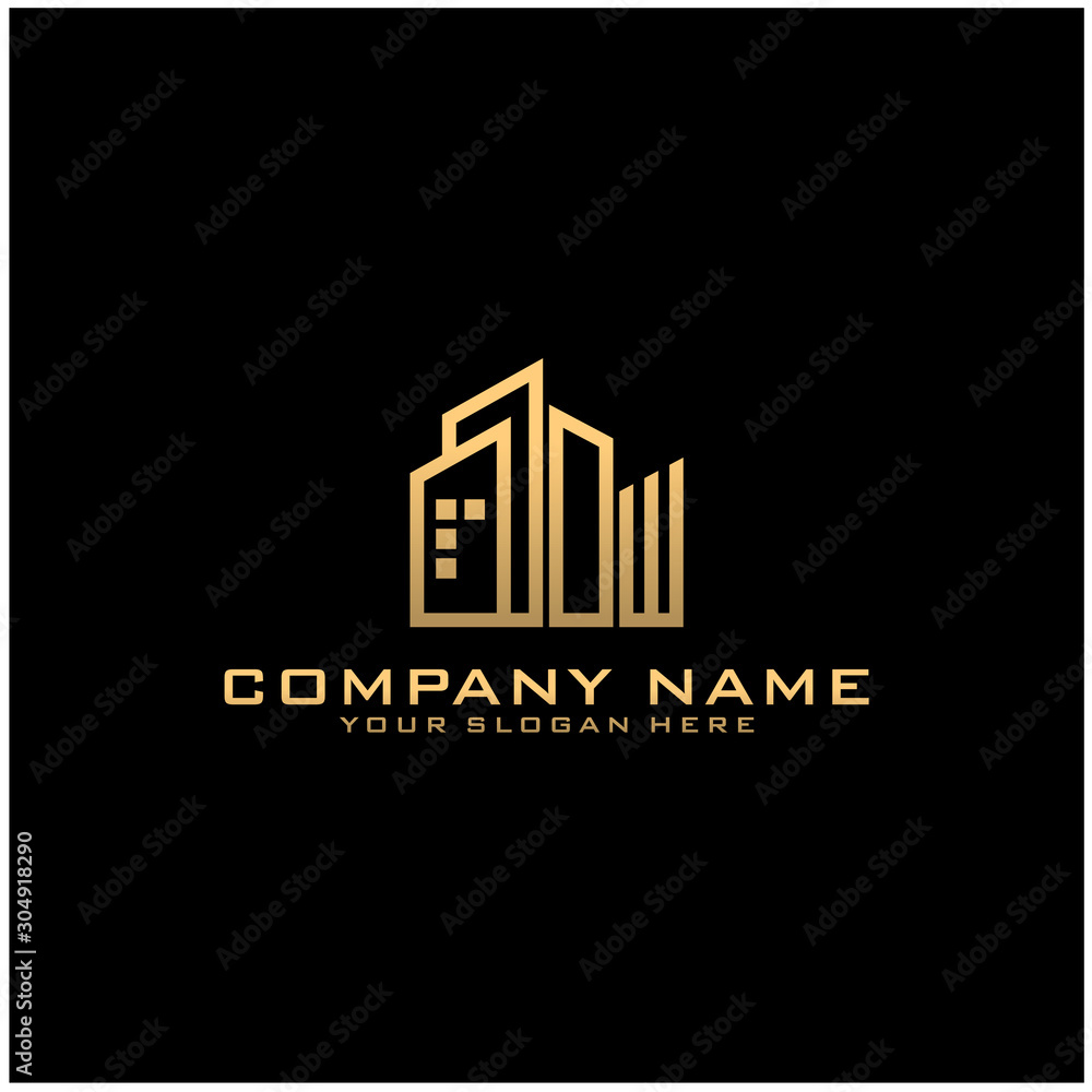 Letter OW With Building For Construction Company Logo Letter OW With Building For Construction Company Logo