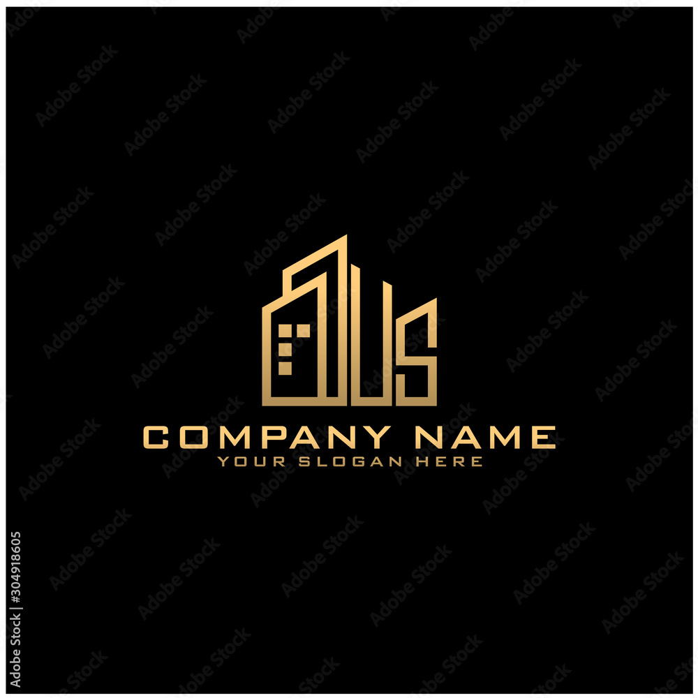 Letter US With Building For Construction Company Logo