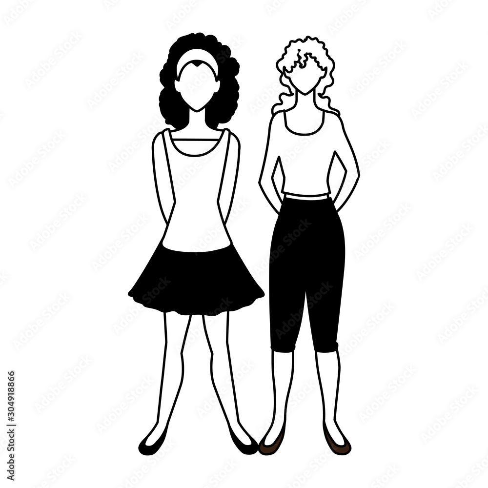 women faceless standing with different poses women faceless standing with different poses