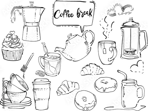 coffee shop items freehand illustrations 