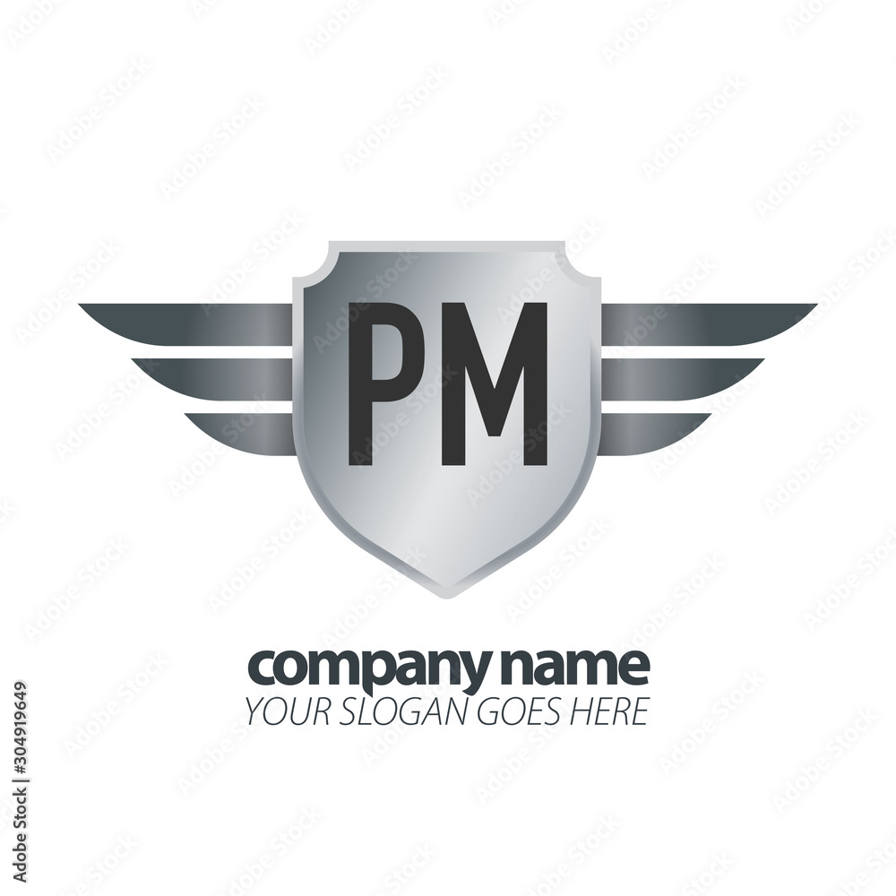Initial Letter pm Shield Icon Design Logo. Wing Creative Design Logo Stock  Vector