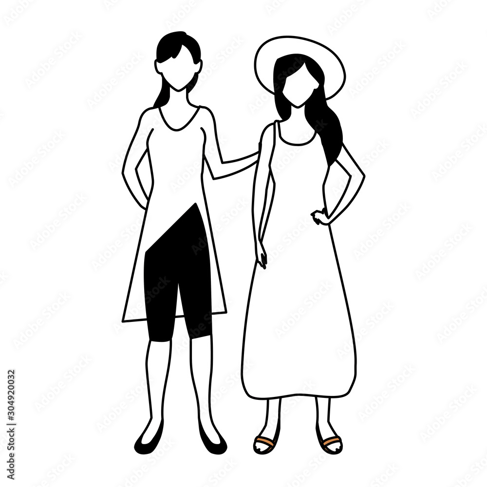 women faceless standing with different poses women faceless standing with different poses