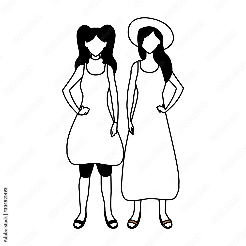 women faceless standing with different poses women faceless standing with different poses