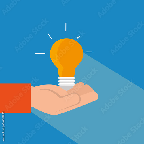 hand with light bulb idea isolated icon vector illustration design