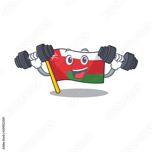 Flag oman cartoon Fitness character while holding barbells