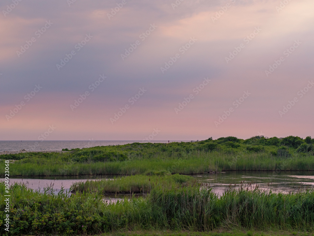 Point Judith Rhode Island peaceful landscape purple sky over salt pond