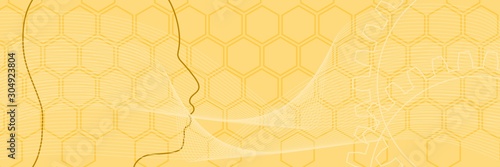 Silhouette of a man head in thin line style. Mental health relative brochure, report or flyer design template. Scientific medical designs. Modern futuristic virtual abstract background