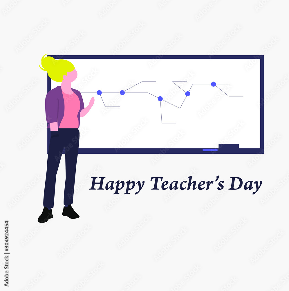 Happy teacher's day poster background concept. Pretty Woman Teacher. vector flat illustration creative graphic design Happy teacher's day poster background concept. Pretty Woman Teacher. vector flat illustration creative graphic design