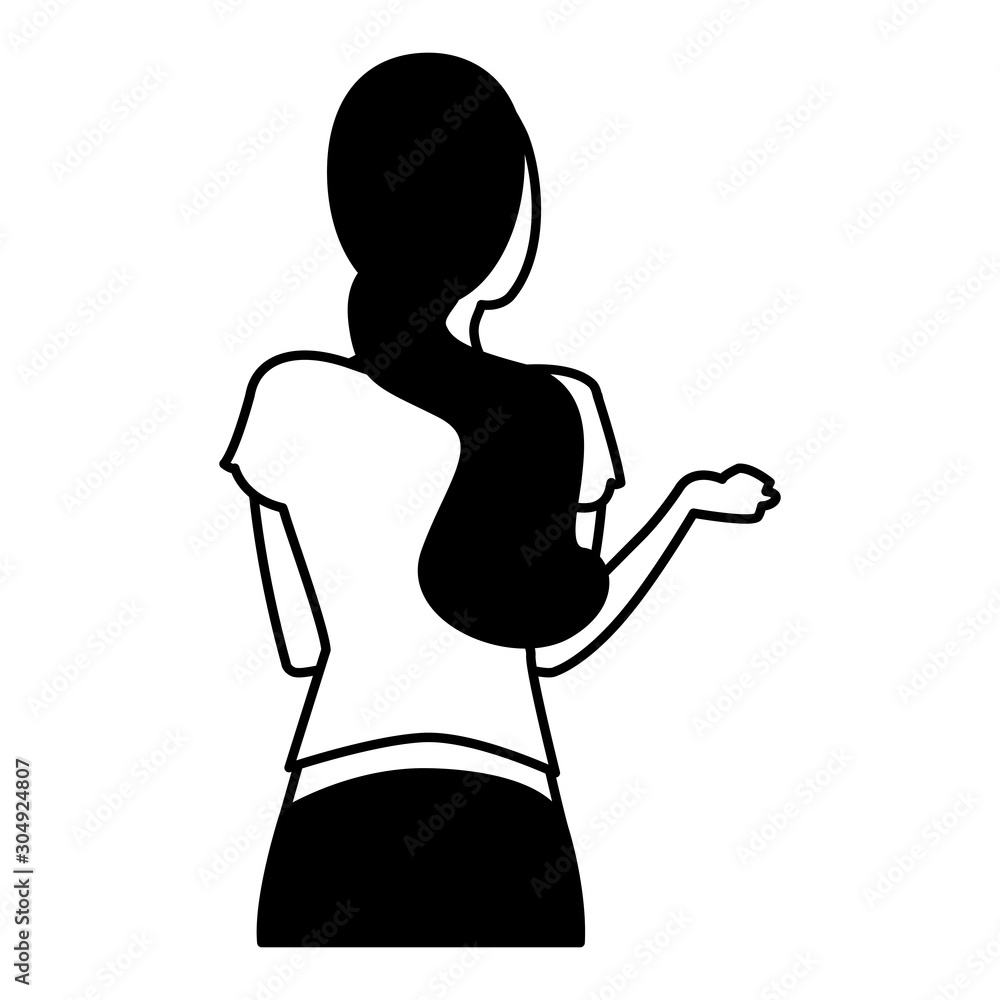 young woman of back position on white background
