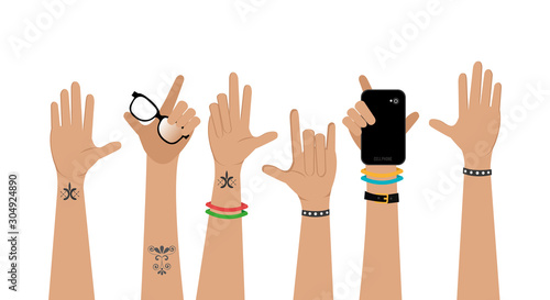 set of hands punk style vector illustration design