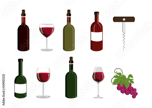 bundle wine with set icons vector illustration design