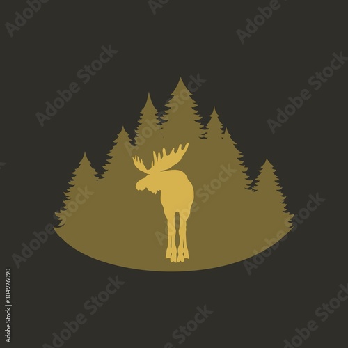 Silhouette of a wild moose with horns