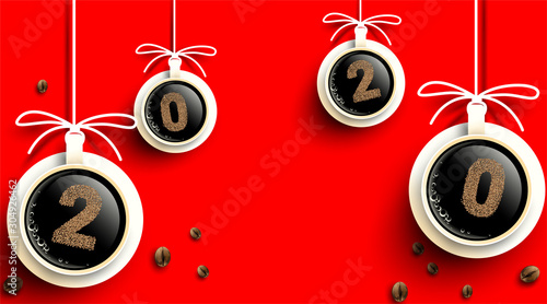 Wallpaper Mural 2020 coffee beans text number design. Cup of hot coffee with powder. Simple concept. - Vector Torontodigital.ca