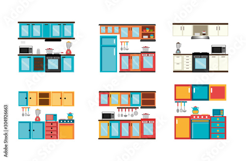 integral kitchen front scenes icons vector illustration design