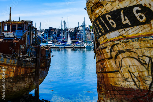 Fragment of an old abandoned ship. Camaret-sur-Mer.Brittany. France photo