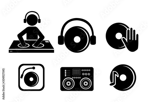 bundle dj music set icons vector illustration design
