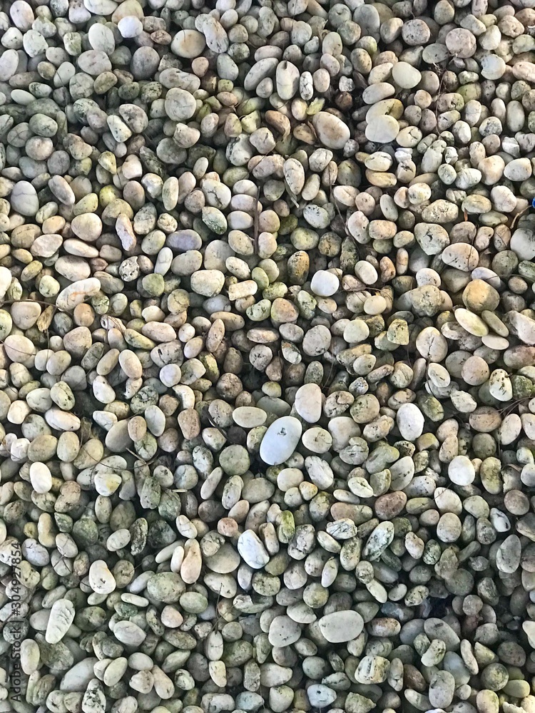 Pebbles are on the beach.